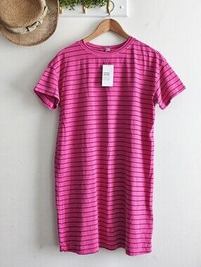 Old Navy Loose Garment-Dyed Striped T-Shirt Shift Dress Pink Women’s S NWT